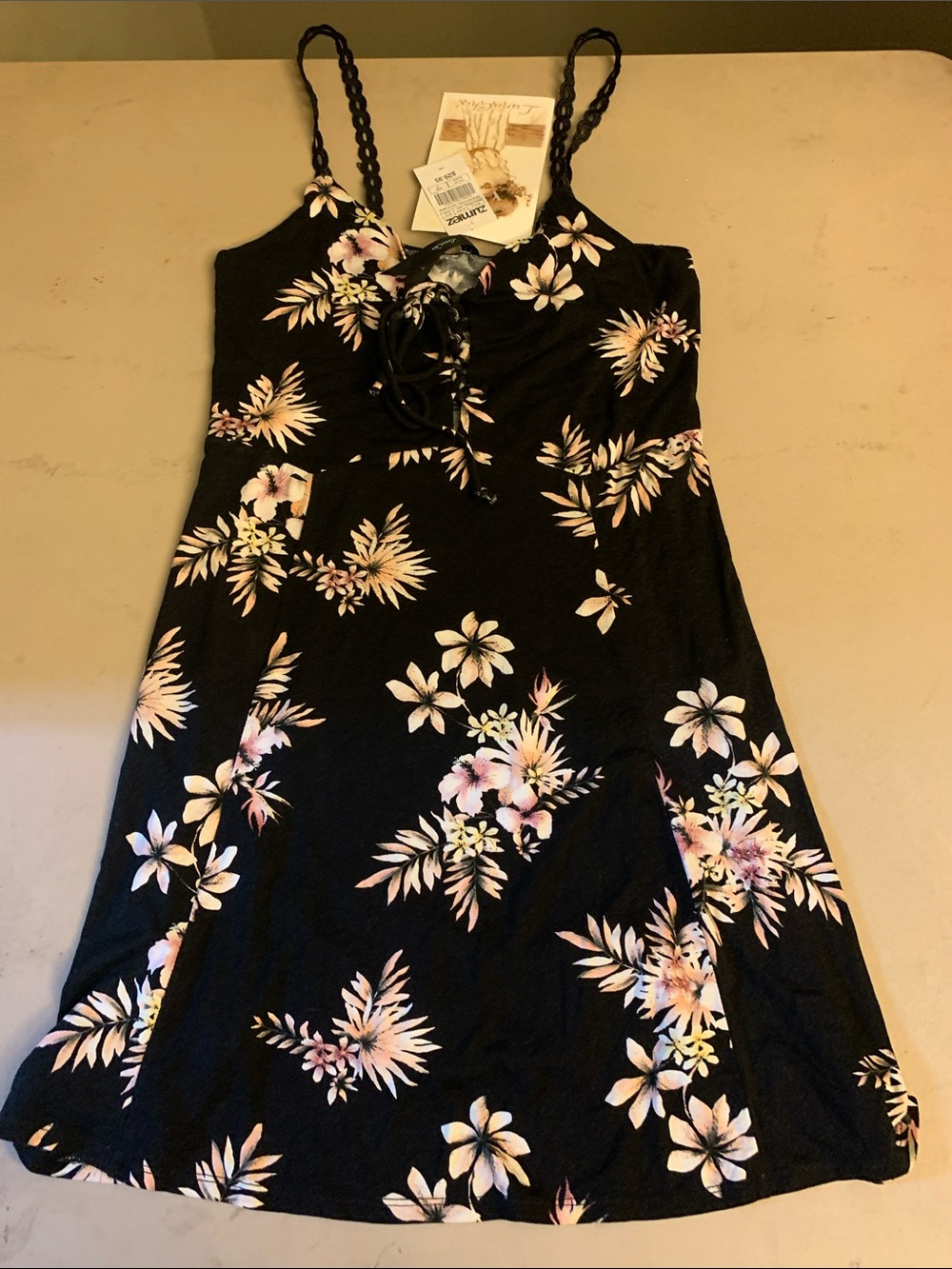 Black Floral Midi Dress with Spaghetti Straps